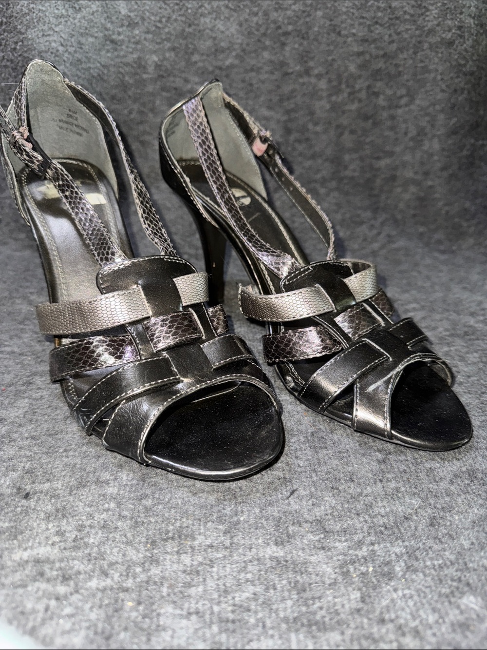 Nicole Metallic Black Strappy High Heel Sandals 8.5